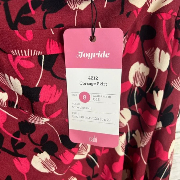 CAbi 4212 Corsage Floral Midi Skirt Size  8 NEW Wine Blossom Print - Picture 4 of 7